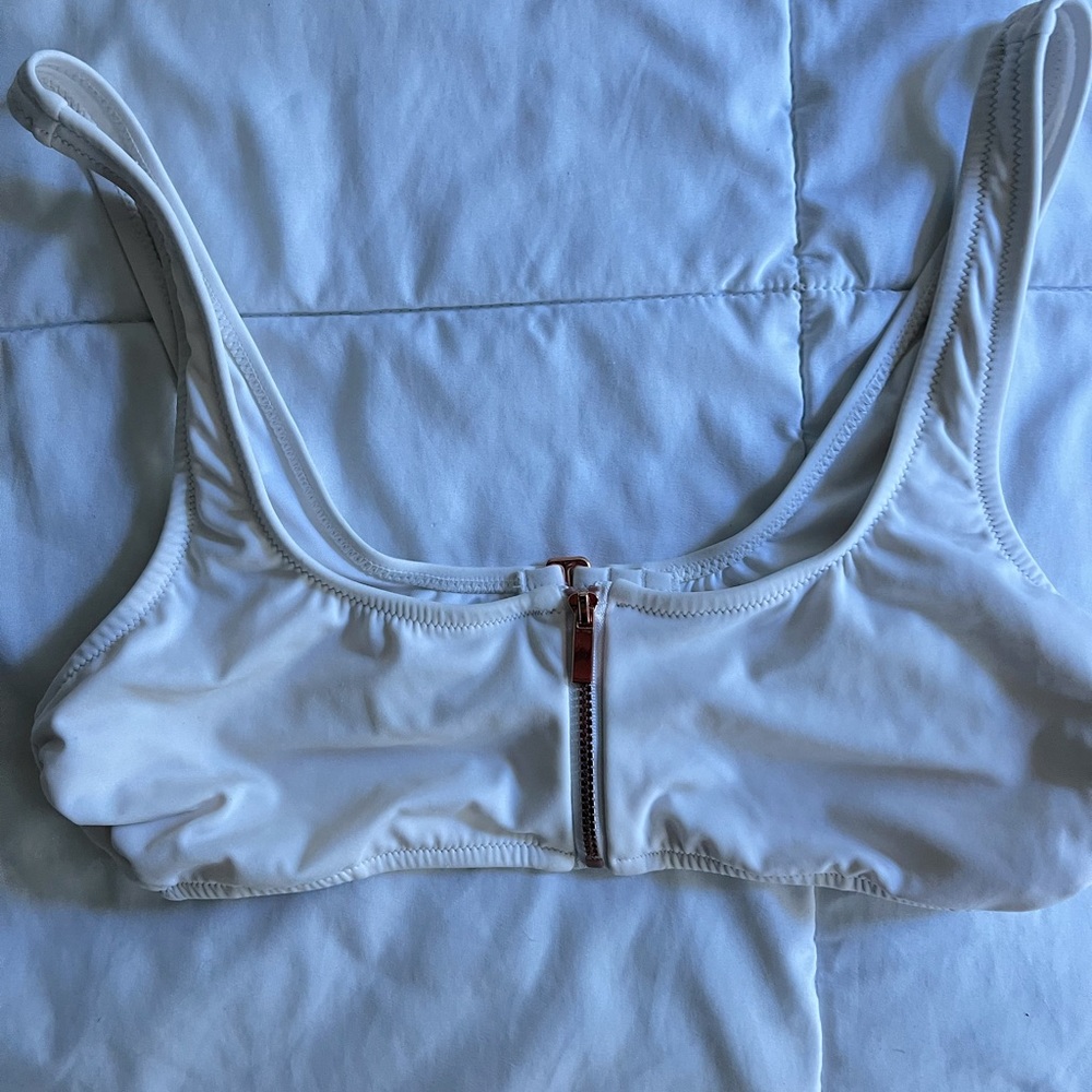 White gold zip up bikini top